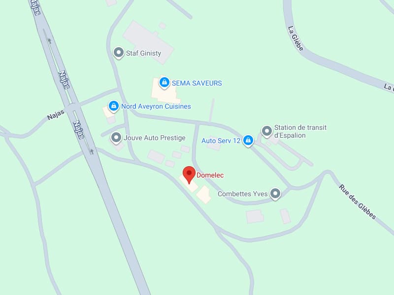 Domelec Espalion : Plan d'Accès et Entreprises Voisines Carte Google Maps de l'emplacement de Domelec et entreprises à Espalion, Aveyron.